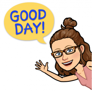 Bitmoji Example 2: A smiling face saying "good day." This represents using Bitmojis to share or measure temperature