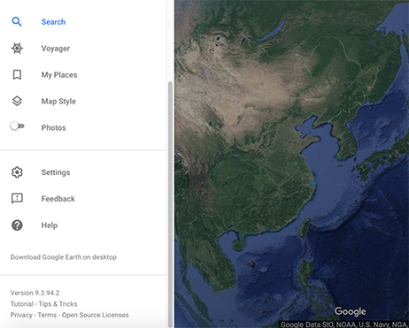 Google Earth Web View with Sidebar