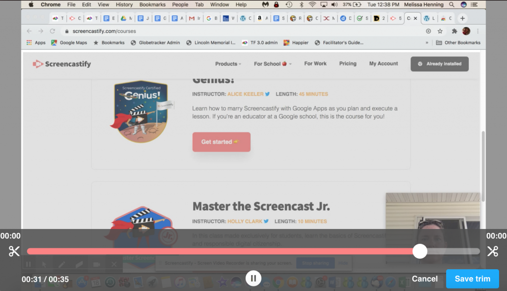 trim a video in screencastify