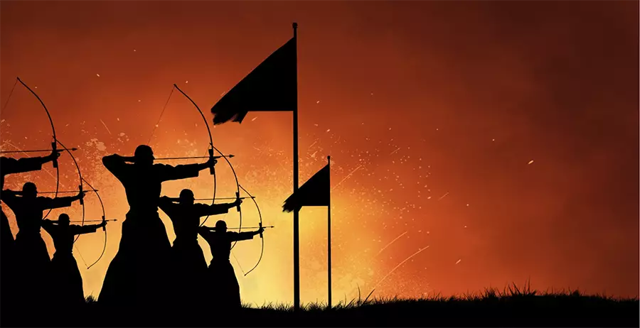 Archers in silhouette