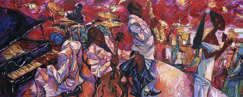 Colorful painting of jazz band