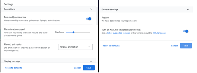 Google Earth Web View Settings